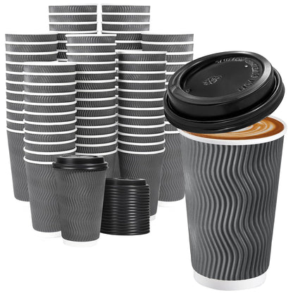 Lamosi 50 Pack 12 oz Insulated Disposable Coffee Cups With Lids