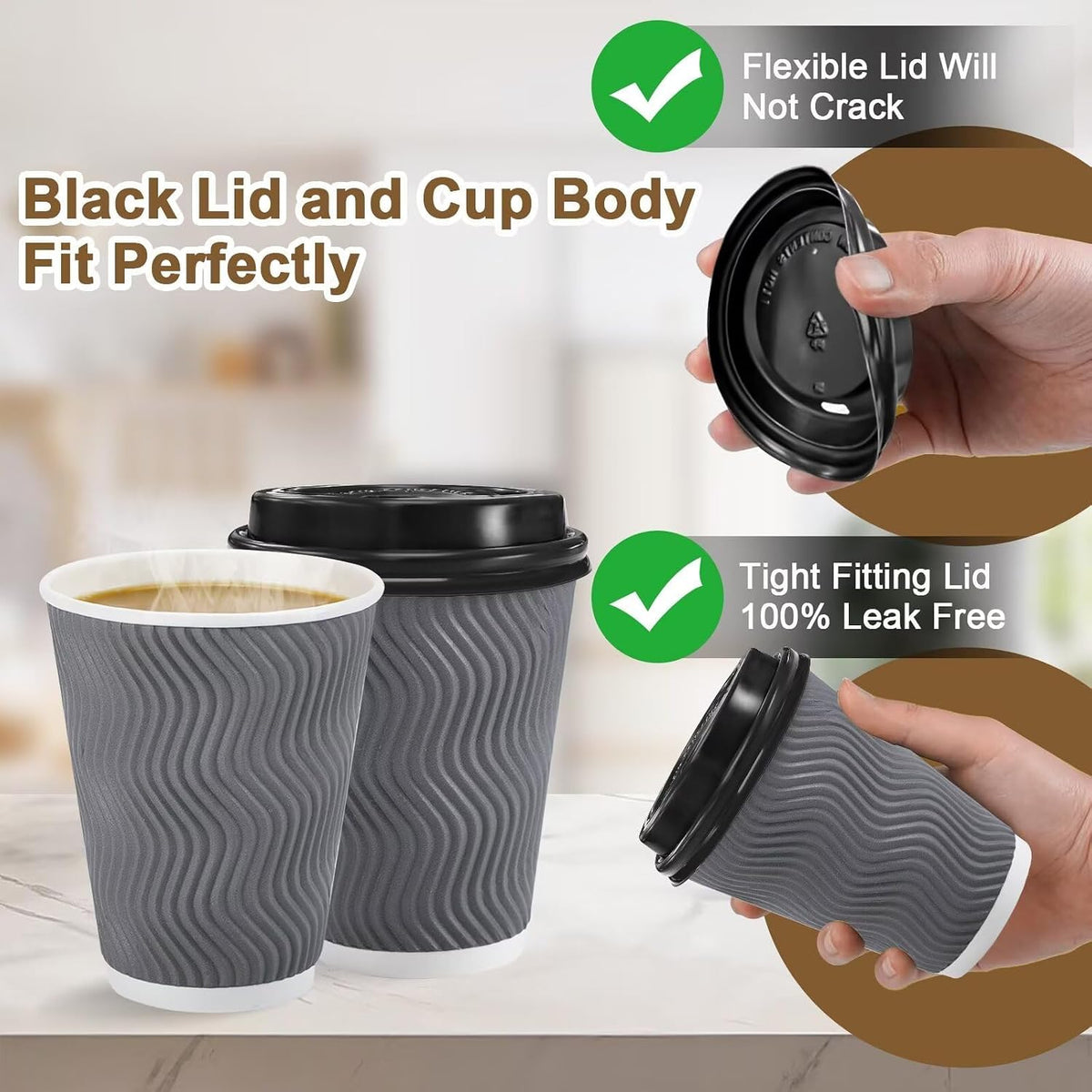 Clawsoff 100 Pack 12 oz Coffee Cups with Lids Disposable Paper Cups Gray