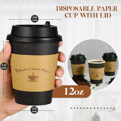 LITOPAK 100 Pack 12 oz Coffee Cups with Lids, Disposable Coffee Cups