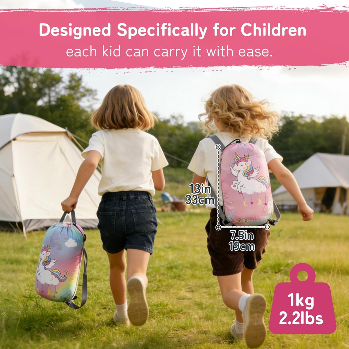 tuphen Kids Sleeping Bag - 50-77℉ 3-Season Waterproof Sleeping Bag for Boys & Girls, Lightweight 2.2 lbs Camping Gear with Compression Bag Ideal for Camping, Hiking, Indoor