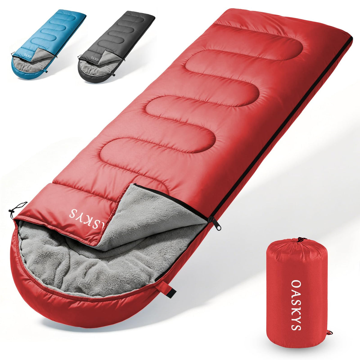 oaskys Camping Sleeping Bag - 3 Season Warm & Cool Weather - Summer Spring Fall Lightweight Waterproof for Adults Kids - Camping Essentials Gear Accessories Hiking Sleep Must Haves
