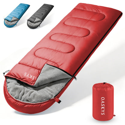 oaskys Camping Sleeping Bag - 3 Season Warm & Cool Weather - Summer Spring Fall Lightweight Waterproof for Adults Kids - Camping Essentials Gear Accessories Hiking Sleep Must Haves