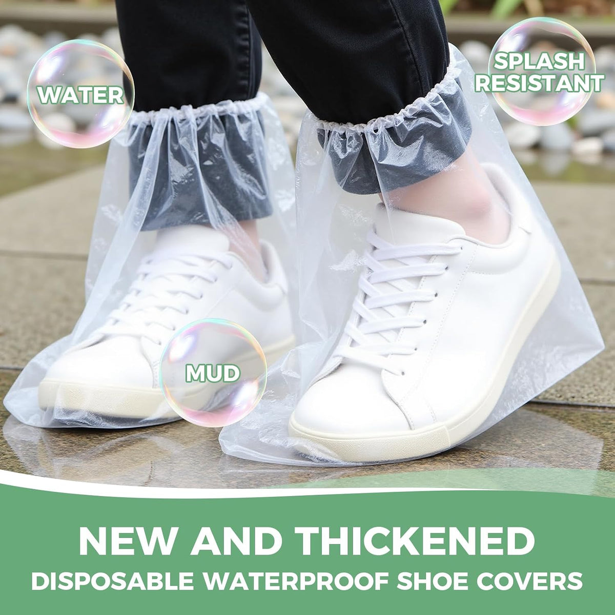 24 Pairs Disposable Waterproof Shoe Covers, Individually Packaged Transparent Plastic, Non-Slip Textured Sole, Fits US Men's 10 / Women's 10, Portable for Outdoor Rainy Days