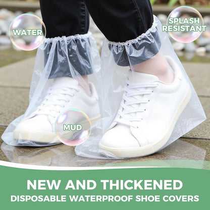 24 Pairs Disposable Waterproof Shoe Covers, Individually Packaged Transparent Plastic, Non-Slip Textured Sole, Fits US Men's 10 / Women's 10, Portable for Outdoor Rainy Days