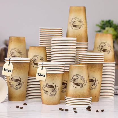 Clawsoff 300 Pack 12oz Disposable Paper Coffee Cups Retro Design