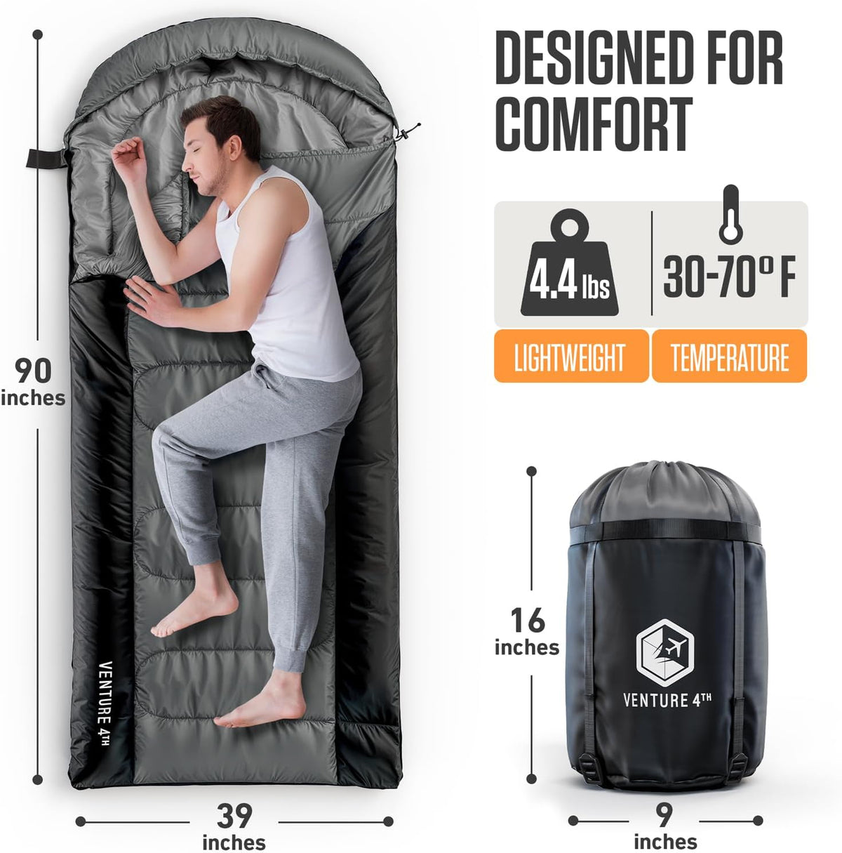 VENTURE 4TH Backpacking Sleeping Bag for Camping - Single, XXL & Double