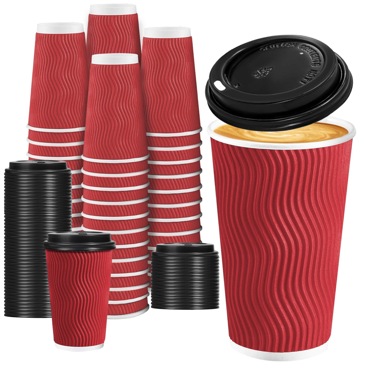 Lamosi Coffee Cups with Lids 12 oz 50 Pack, Disposable To Go Cups with Lid