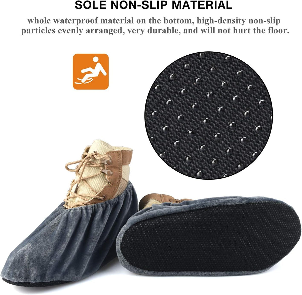 PlasMaller 5 Pairs Non Slip Washable Reusable Shoes Covers For Household Thickened Boots, Grey, XL