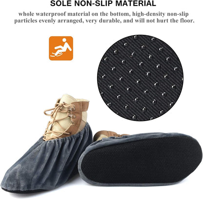 PlasMaller 5 Pairs Non Slip Washable Reusable Shoes Covers For Household Thickened Boots, Grey, XL