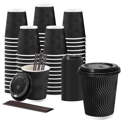 Lamosi 50 Pack 16 oz Coffee Cups with Lids, Disposable To Go Paper Cups