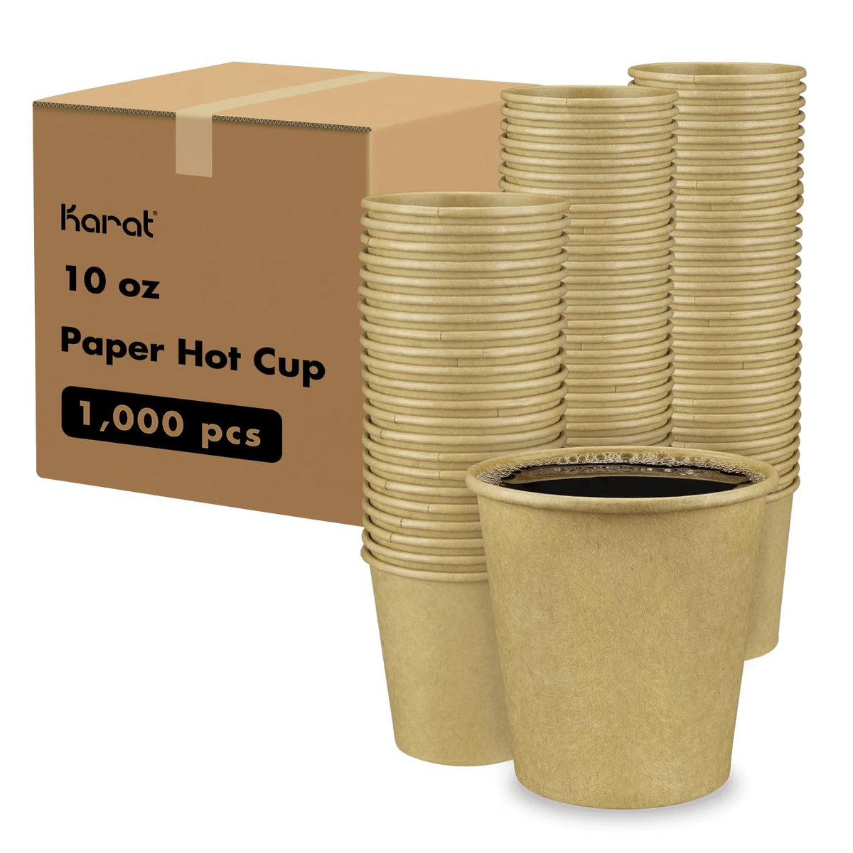 Karat [10oz - 1,000ct Coffee Cups, Paper Hot Cups, 90mm Diameter