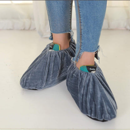 PlasMaller 5 Pairs Non Slip Washable Reusable Shoes Covers For Household Thickened Boots, Grey, XL