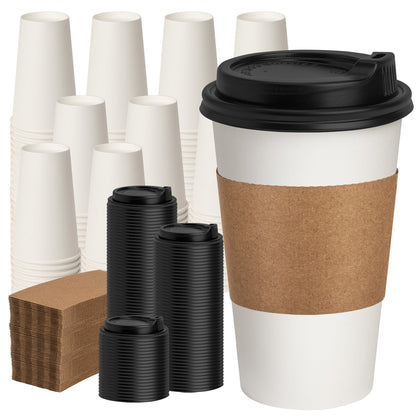 RACETOP 12 oz 50 pack Disposable Paper Coffee Cups with Lids and Sleeves