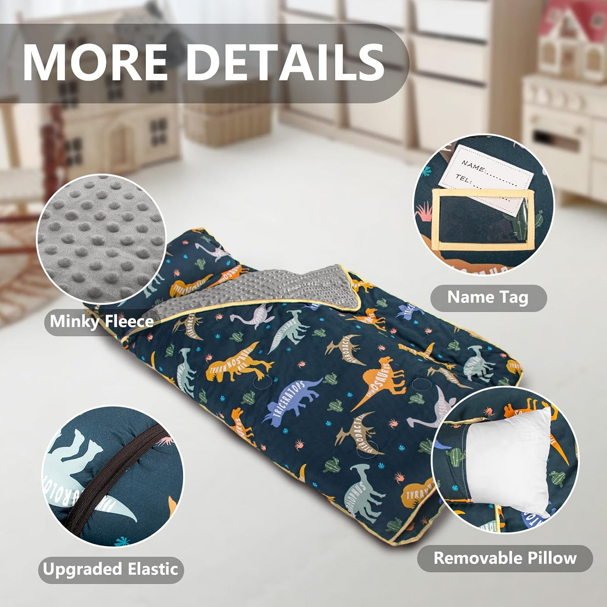 Primlect Toddler Nap Mat with Pillow, Thickened Extra Large Sleeping Bag