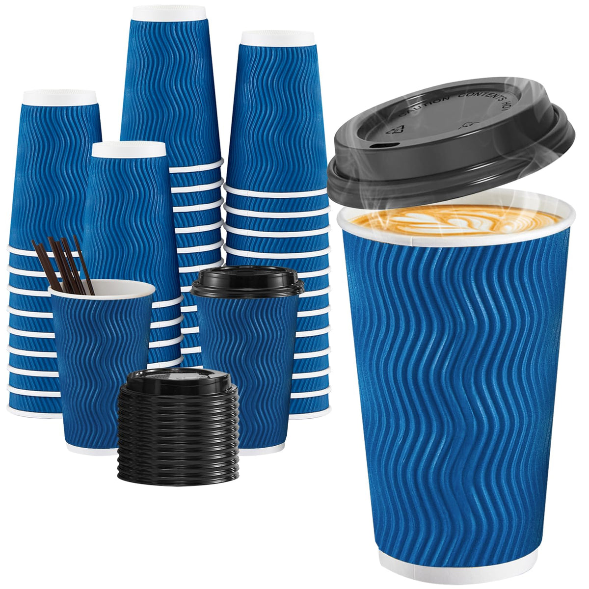 SIUQ 12 oz Coffee Cups-90 Pack Disposable Coffee Cups with Lids and Straws