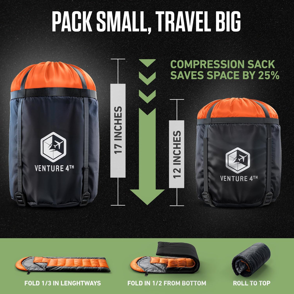 VENTURE 4TH Backpacking Sleeping Bag for Camping - Single, XXL & Double