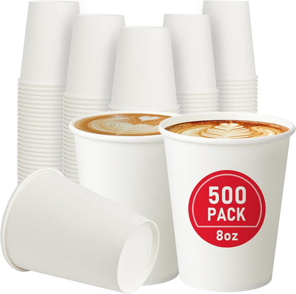 500 Pack 8 oz Paper Cups, Disposable Coffee Cups