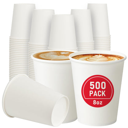 500 Pack 8 oz Paper Cups, Disposable Coffee Cups