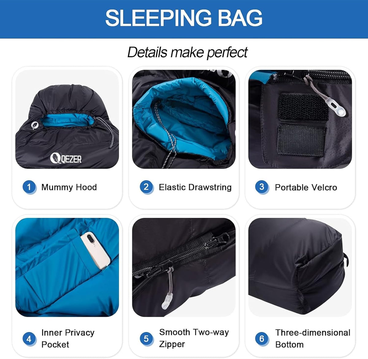 Down Mummy Sleeping Bag for Adults, 600 Fill Power Backpacking