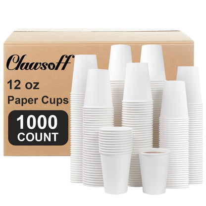 Clawsoff 300 Count 12 oz Paper Coffee Cups Disposable White Hot Coffee Cups