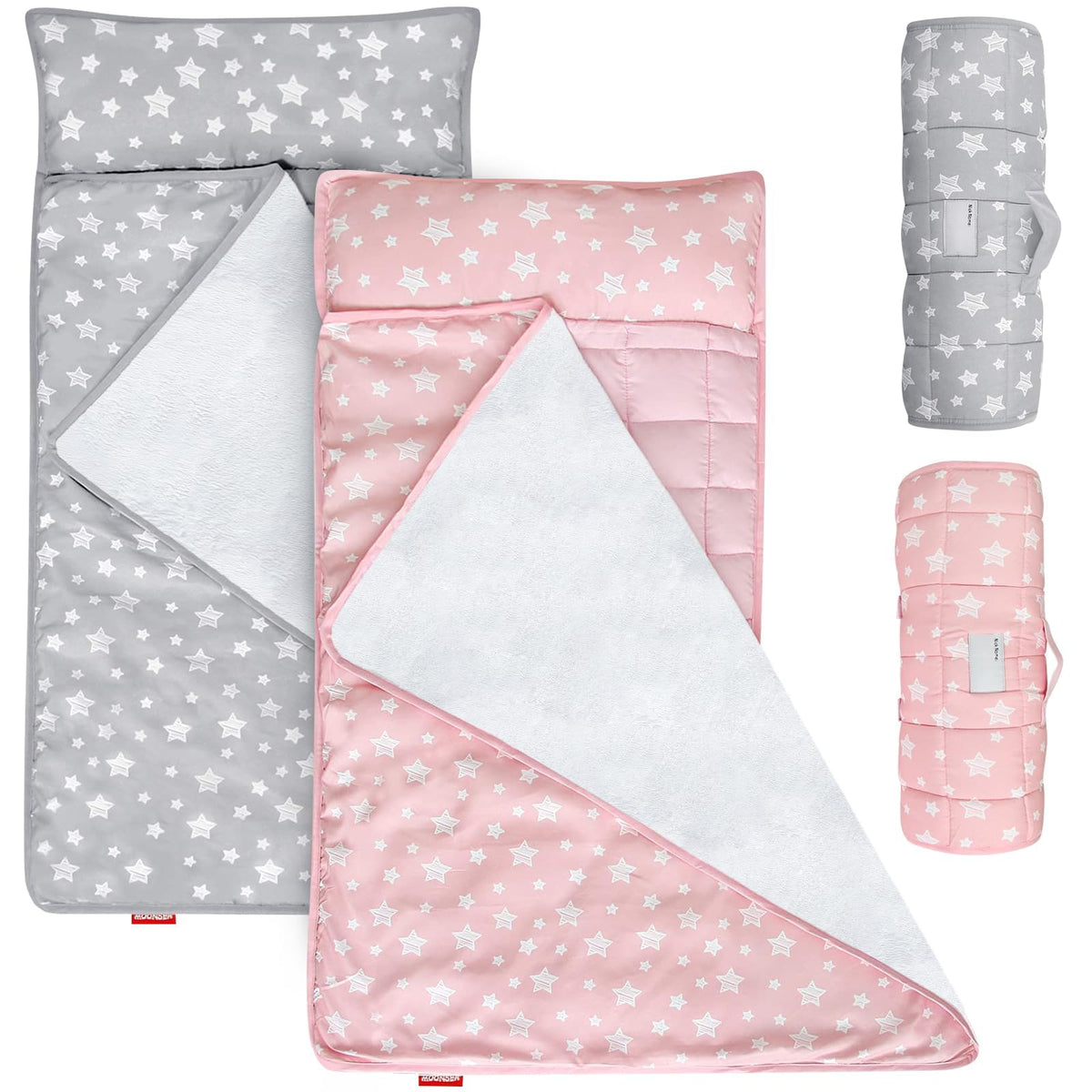 Moonsea Toddler Nap Mat with Pillow and Fleece Minky Blanket Grey