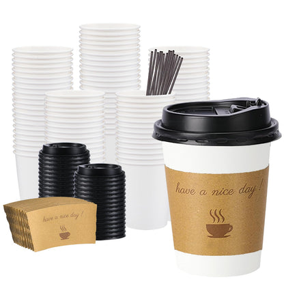 BYSNOW 100 pack 12 oz Disposable Coffee Cups with Lids Thickened Hot Cups