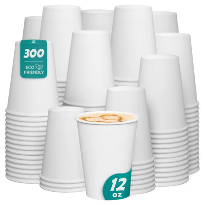 GUSTO 12 oz Disposable White Paper Cups [300 Count] Hot Coffee Cups