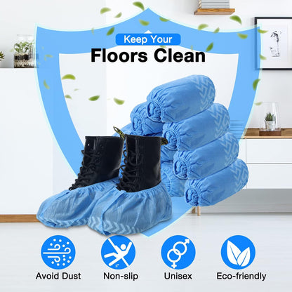 600 Packs Disposable Boot Shoe Covers Non Slip, Blue