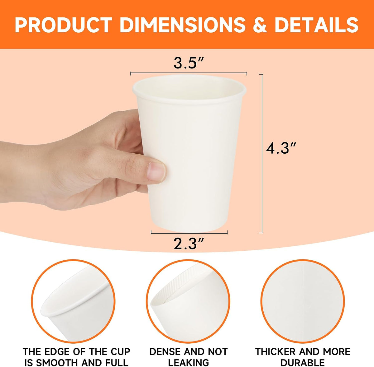 METAPRINT 300 Pack 12 oz Disposable Paper Coffee Cups, White