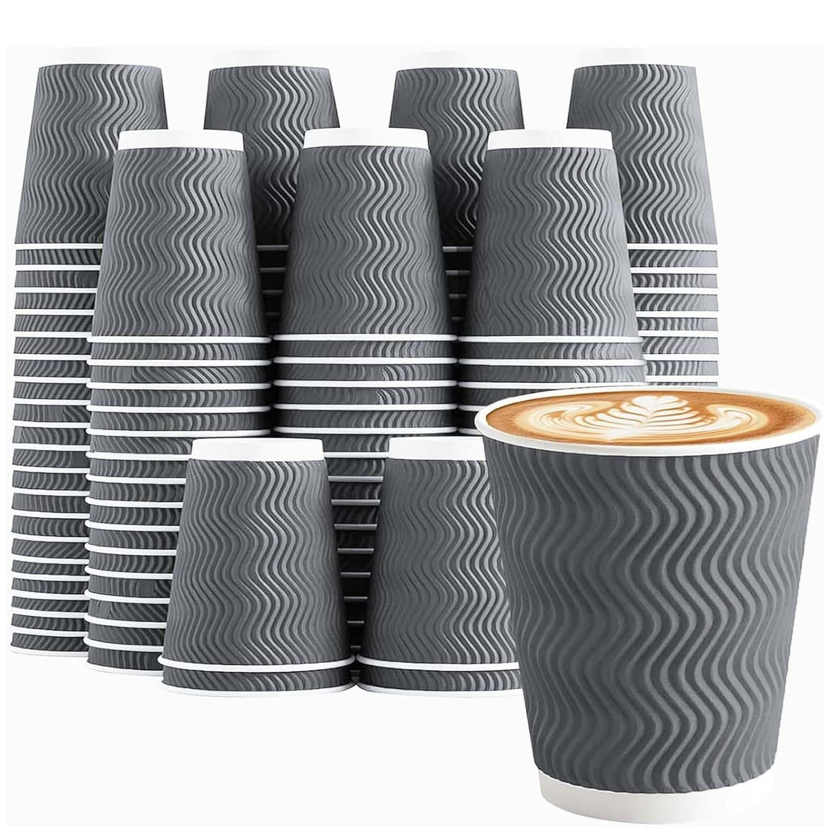 Clawsoff 120 Pack 12 oz Coffee Cups Disposable Insulated Paper Cup Gray