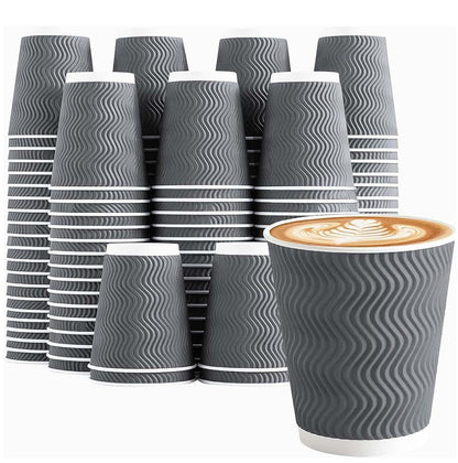 Clawsoff 120 Pack 12 oz Coffee Cups Disposable Insulated Paper Cup Gray
