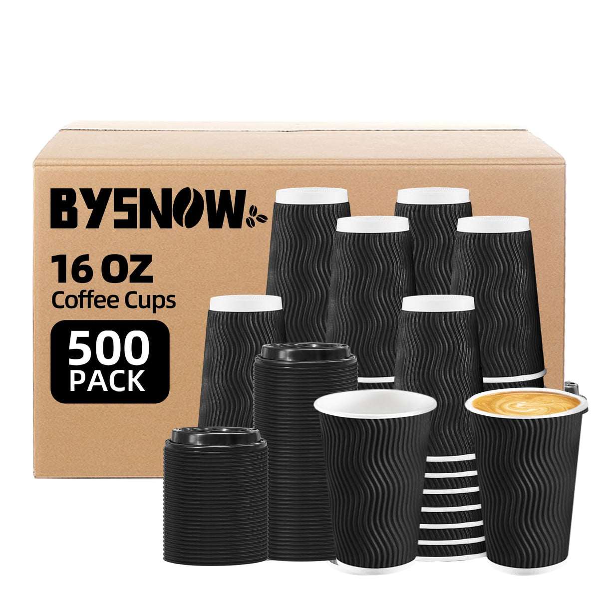 BYSNOW 100 Pack 16 oz Coffee Cups with Lids Disposable To Go Paper Cups