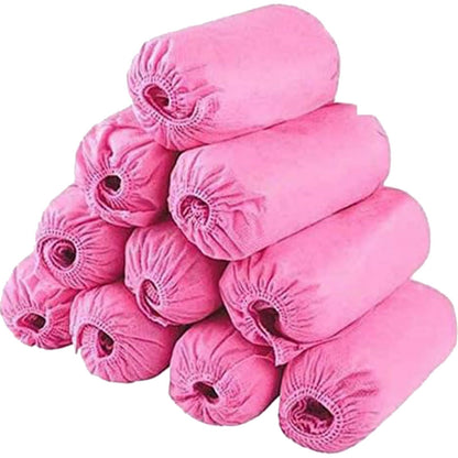 Disposable Shoe Covers 100PCS Non-Slip Durable Indoor Boot Overshoes Protector Thicked Non-Woven Shoe Covers for Carpet Floor Protection Construction Offices One Size Fits All (Pink)