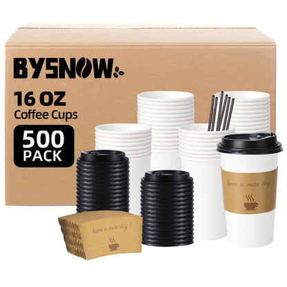 BYSNOW 100 pack 12 oz Disposable Coffee Cups with Lids Thickened Hot Cups