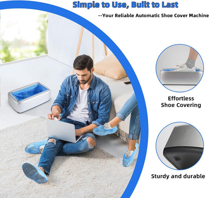 LYSHIYI Shoe Cover Dispenser with 200pcs Disposable Shoe Covers, Automatic Shoe Cover Machine Fits shoes up to Men's size 12, Suitable for Home, Factory, Hospital (Silver)