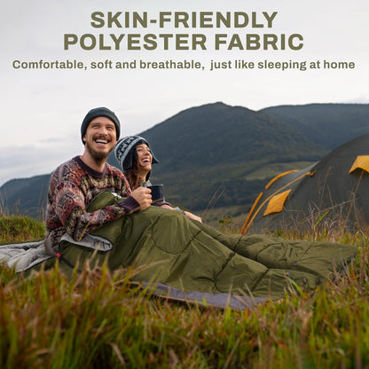 Elevon Double Sleeping Bag for Adults with 2 Pillows, Lightweight Machine Washable 2 Person Sleeping Bag for 3 Seasons Camping Hiking Traveling, Multicolor Option
