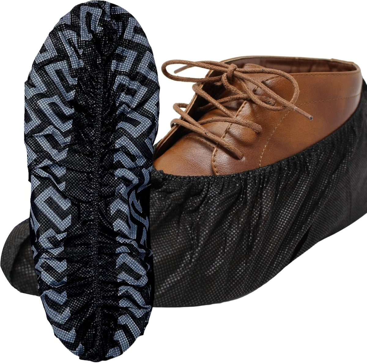 Shoe Covers - 100 Pack, X Large, Extra Thick With Non Skid Soles, Professional Sleek Black Disposable Boot and Shoe Booties, One Size Fits Most, Non Slip - Indoor/Outdoor