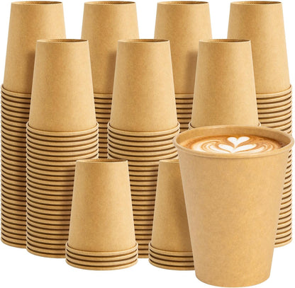 200 Pack 8oz Kraft Coffee Cups, Brown Kraft Disposable Paper Coffee Cups, Hot Coffee Cups & Cold Coffee Cups, Food-Safe Kraft Paper Cups, Heavy-Duty Disposable Paper Cups for Coffee, Tea, Cocoa, Water