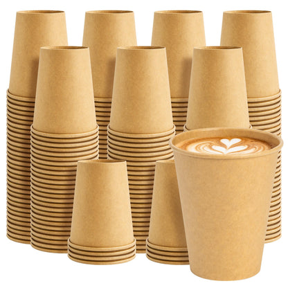 200 Pack 8oz Kraft Coffee Cups, Brown Kraft Disposable Paper Coffee Cups, Hot Coffee Cups & Cold Coffee Cups, Food-Safe Kraft Paper Cups, Heavy-Duty Disposable Paper Cups for Coffee, Tea, Cocoa, Water