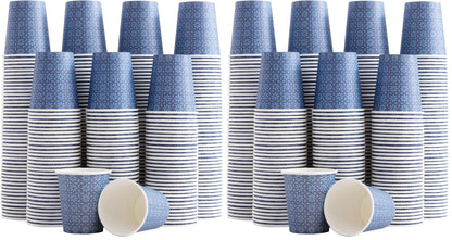 Clawsoff 300 Pack Paper Cups 8 oz Bulk Disposable Coffee Cups Navy Floral