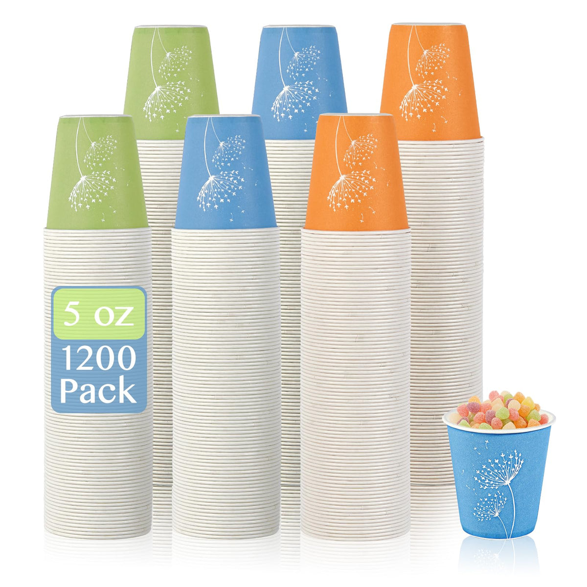 LITOPAK 1200 Pack 5 oz Paper Cups, Colorful Samll Paper Cups Disposable