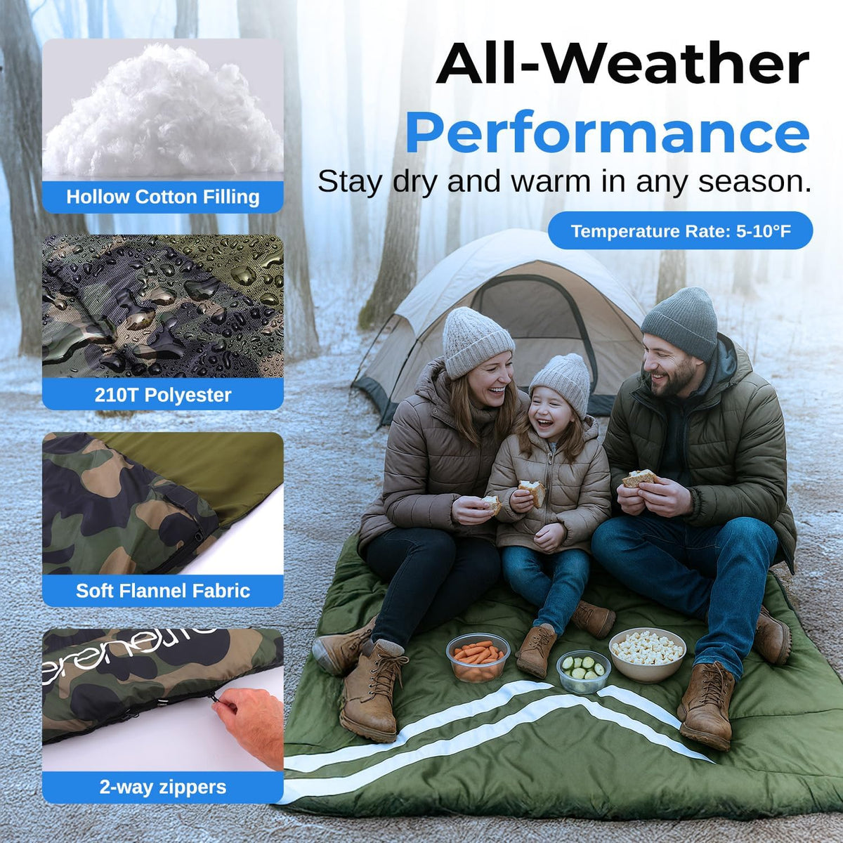 SereneLife Double Sleeping Bag for Adults & Teens