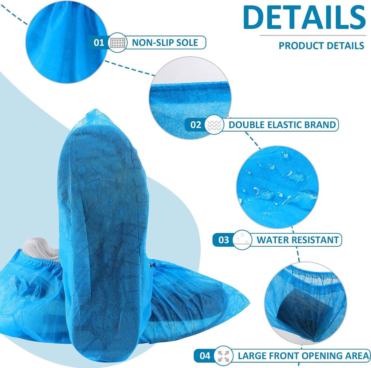 Tigeen 200 Pcs/ 100 Pairs Disposable Shoe Covers Indoor, Blue