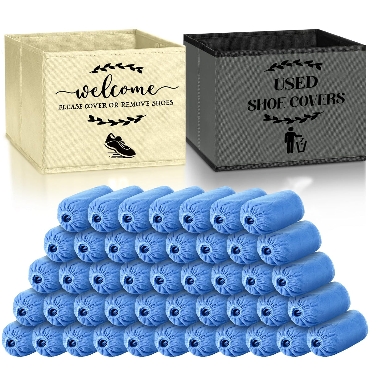 Suzile 200 Pcs Disposable Shoe Covers with 2 Pcs Box, Black, Red, Blue