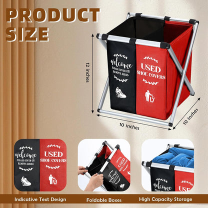 Wonderjune Foldable Disposable Shoe Cover Box Dispenser, Black, Red
