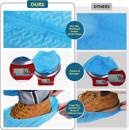 squish Shoe Covers Disposable Non Slip, Thick Extra Disposable Boot Covers Slip Proof Shoe Cover for Indoors Outdoors Recyclable Durable Protector Covers Fits Virtually Most Shoes 100 Pack(50 pairs)