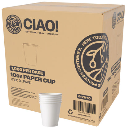 CIAO! 8oz White Paper Hot Cup, Disposable, 80mm Diameter 1,000 Count