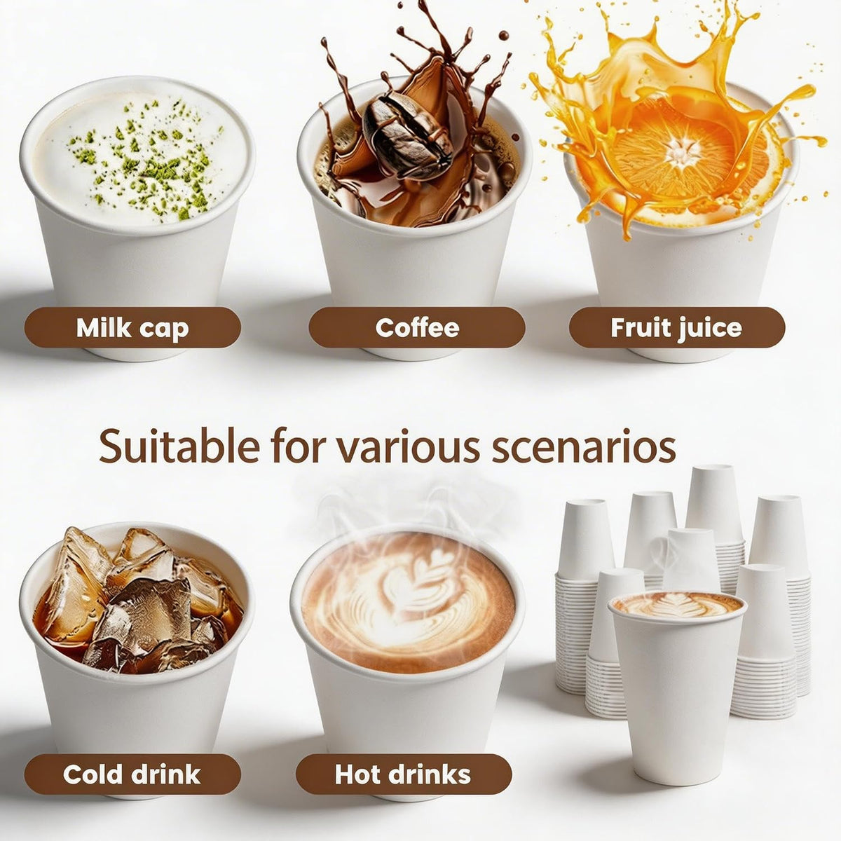 MOUMOULIFE Disposable Paper Coffee Cups 12 oz 300 Count Hot Paper Cups