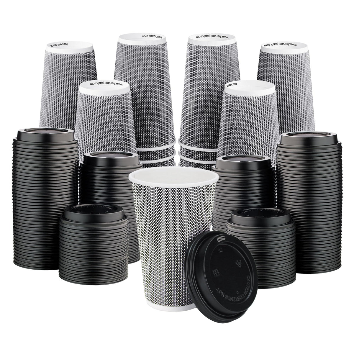 16 oz Disposable Paper Coffee Cups with Lids Insulated Double-Walled Togo