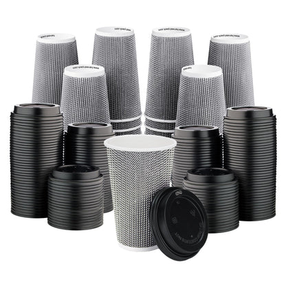 16 oz Disposable Paper Coffee Cups with Lids Insulated Double-Walled Togo